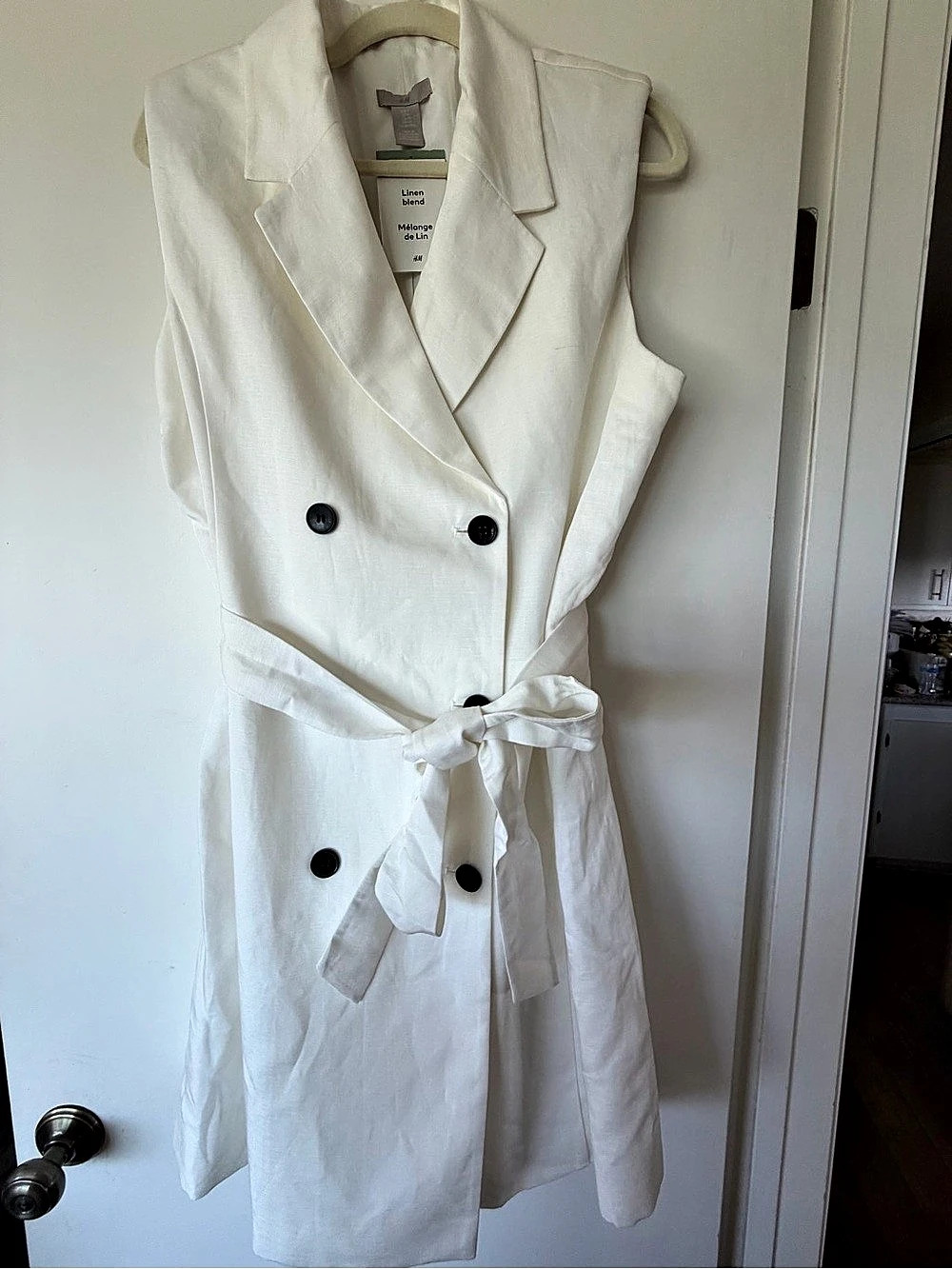 H&M Linen Blend Wrap Dress in White Size XL New with tags